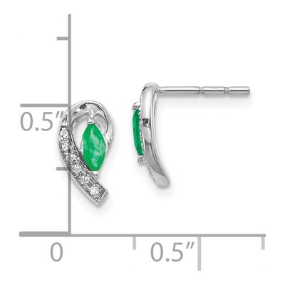10K White Gold Emerald & Diamond Marquise Stud Earrings – view 5