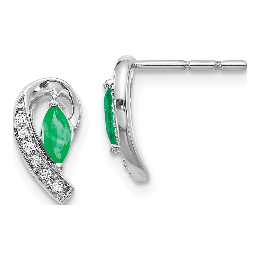 10K White Gold Emerald & Diamond Marquise Stud Earrings
