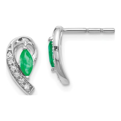 10K White Gold Emerald & Diamond Marquise Stud Earrings
