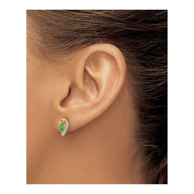 10K Yellow Gold Emerald & Diamond Marquise Stud Earrings – view 3