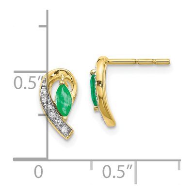 10K Yellow Gold Emerald & Diamond Marquise Stud Earrings – view 4