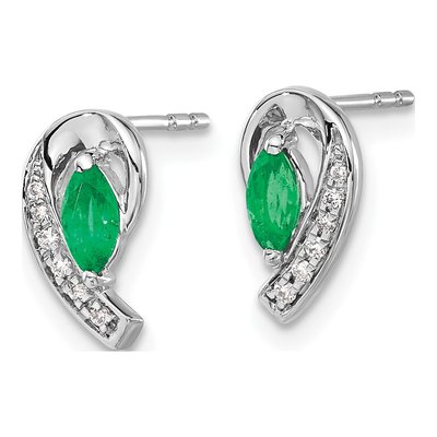 14K White Gold Emerald & Diamond Marquise Dangle Earrings – view 3