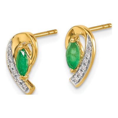 14K Yellow Gold Emerald & Diamond Marquise Dangle Earrings – view 3