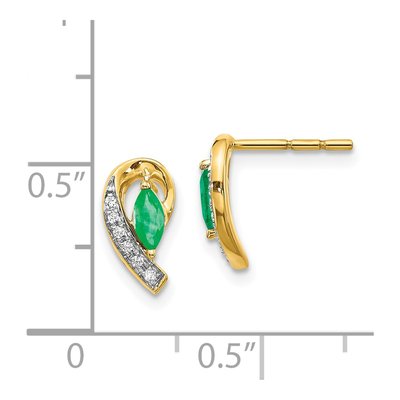 14K Yellow Gold Emerald & Diamond Marquise Dangle Earrings – view 5