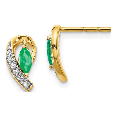 14K Yellow Gold Emerald & Diamond Marquise Dangle Earrings