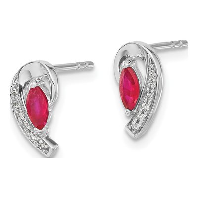 10K White Gold Ruby & Diamond Marquise Stud Earrings – view 3