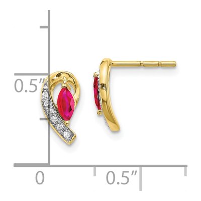 10K Yellow Gold Ruby & Diamond Marquise Stud Earrings – view 5