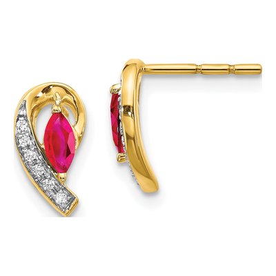 10K Yellow Gold Ruby & Diamond Marquise Stud Earrings