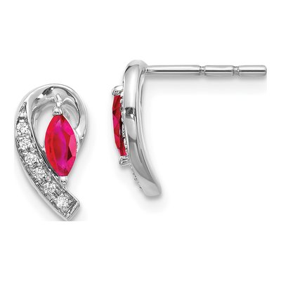 14K White Gold Ruby & Diamond Marquise Dangle Earrings