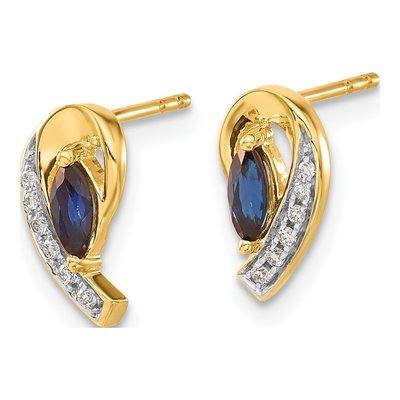 10K Yellow Gold Sapphire & Diamond Marquise Stud Earrings – view 3