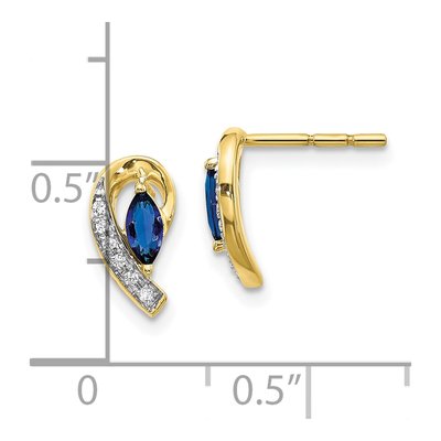 10K Yellow Gold Sapphire & Diamond Marquise Stud Earrings – view 5