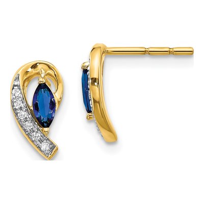 14K Yellow Gold Sapphire & Diamond Marquise Dangle Earrings