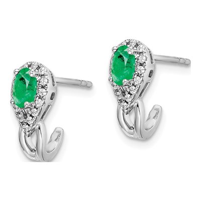 14K White Gold 1/7 ct tw Emerald & Diamond J- Dangle Earrings – view 3