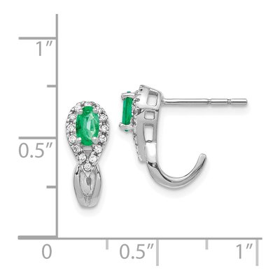 14K White Gold 1/7 ct tw Emerald & Diamond J- Dangle Earrings – view 5