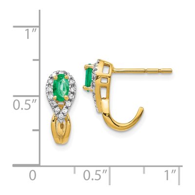 14K Yellow Gold 1/7 ct tw Emerald & Diamond Oval J- Dangle Earrings – view 4