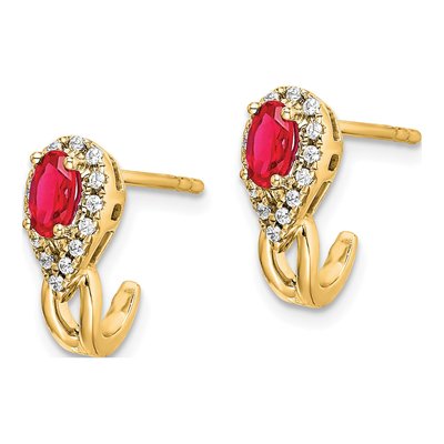 14K Yellow Gold 1/7 ct tw Ruby & Diamond J- Dangle Earrings – view 2