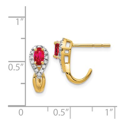 14K Yellow Gold 1/7 ct tw Ruby & Diamond J- Dangle Earrings – view 4