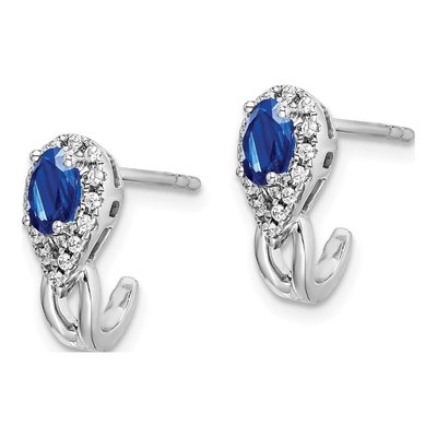 10K White Gold 1/7 ct tw Sapphire & Diamond Oval J- Dangle Earrings – view 2