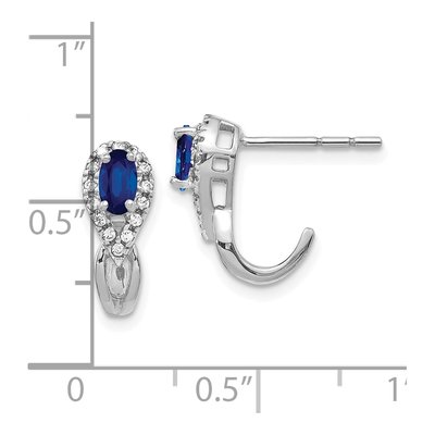 10K White Gold 1/7 ct tw Sapphire & Diamond Oval J- Dangle Earrings – view 4