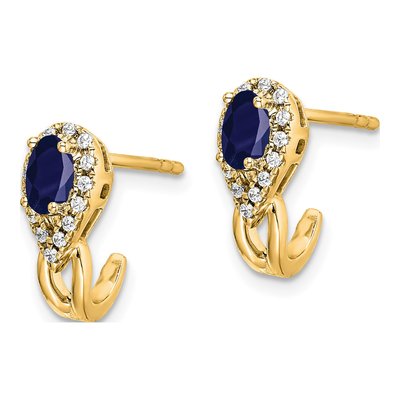 10K Yellow Gold 1/7 ct tw Sapphire & Diamond J- Dangle Earrings – view 3
