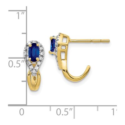 10K Yellow Gold 1/7 ct tw Sapphire & Diamond J- Dangle Earrings – view 5