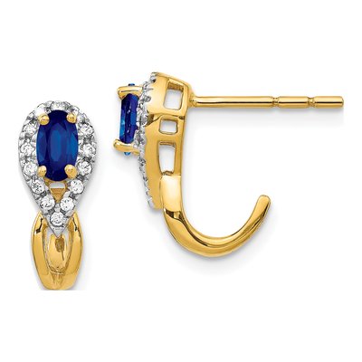 10K Yellow Gold 1/7 ct tw Sapphire & Diamond J- Dangle Earrings