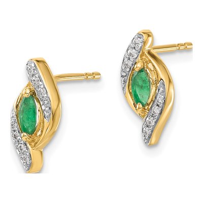 10K Yellow Gold 1/15 ct tw Emerald & Diamond Marquise Stud Earrings – view 2