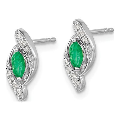 14K White Gold 1/15 ct tw Emerald & Diamond Marquise Dangle Earrings – view 2