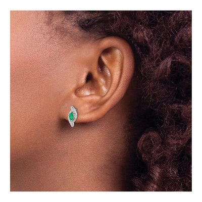 14K White Gold 1/15 ct tw Emerald & Diamond Marquise Dangle Earrings – view 3