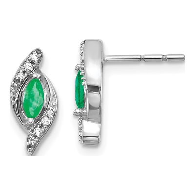 14K White Gold 1/15 ct tw Emerald & Diamond Marquise Dangle Earrings