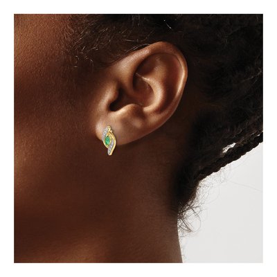 14K Yellow Gold 1/15 ct tw Emerald & Diamond Marquise Dangle Earrings – view 3