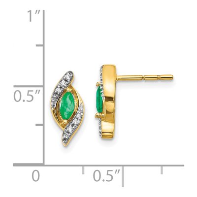14K Yellow Gold 1/15 ct tw Emerald & Diamond Marquise Dangle Earrings – view 4