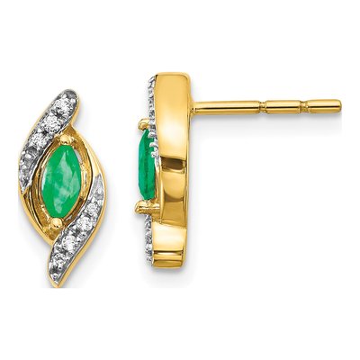 14K Yellow Gold 1/15 ct tw Emerald & Diamond Marquise Dangle Earrings