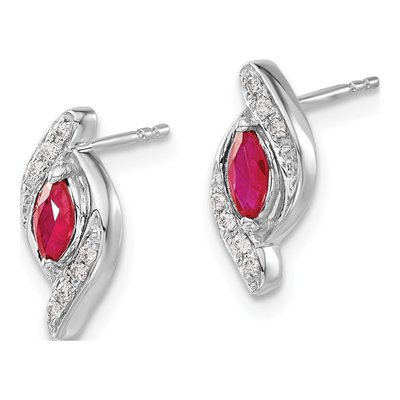 10K White Gold 1/15 ct tw Ruby & Diamond Marquise Stud Earrings – view 3