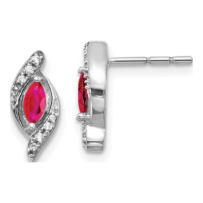 10K White Gold 1/15 ct tw Ruby & Diamond Marquise Stud Earrings