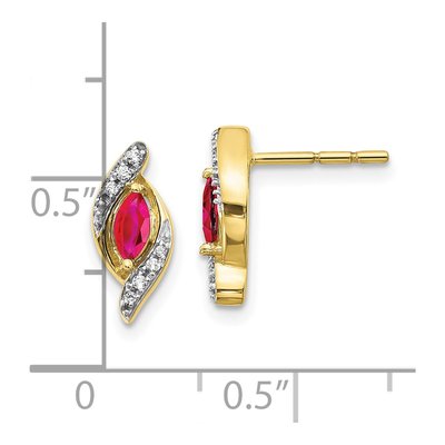 10K Yellow Gold 1/15 ct tw Ruby & Diamond Marquise Stud Earrings – view 5