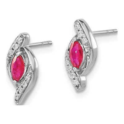 14K White Gold 1/15 ct tw Ruby & Diamond Marquise Dangle Earrings – view 2