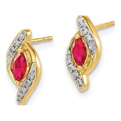 14K Yellow Gold 1/15 ct tw Ruby & Diamond Marquise Dangle Earrings – view 3