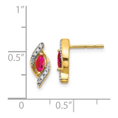 14K Yellow Gold 1/15 ct tw Ruby & Diamond Marquise Dangle Earrings – view 5