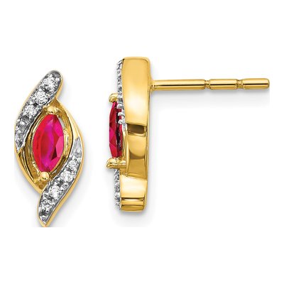 14K Yellow Gold 1/15 ct tw Ruby & Diamond Marquise Dangle Earrings
