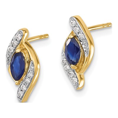 14K Yellow Gold 1/15 ct tw Sapphire & Diamond Marquise Dangle Earrings – view 3