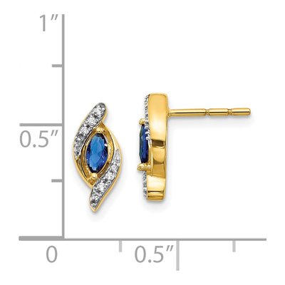 14K Yellow Gold 1/15 ct tw Sapphire & Diamond Marquise Dangle Earrings – view 5