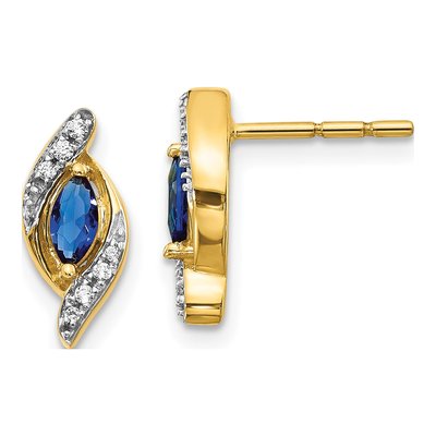 14K Yellow Gold 1/15 ct tw Sapphire & Diamond Marquise Dangle Earrings