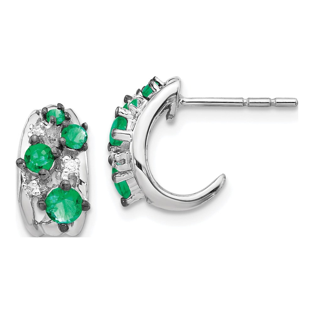 14K White Gold Emerald & Diamond Dangle Earrings