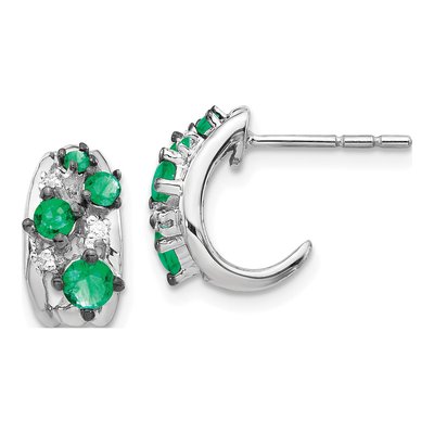 14K White Gold Emerald & Diamond Dangle Earrings