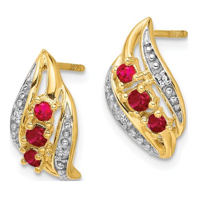 14K Yellow Gold Ruby & Diamond Curve Dangle Earrings – view 2