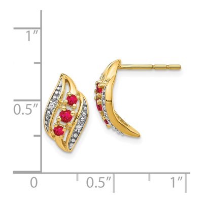 14K Yellow Gold Ruby & Diamond Curve Dangle Earrings – view 4
