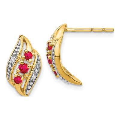 14K Yellow Gold Ruby & Diamond Curve Dangle Earrings