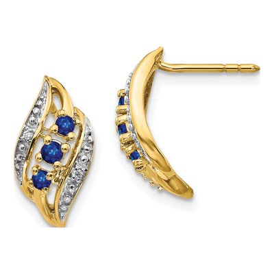 14K Yellow Gold Sapphire & Diamond Dangle Earrings