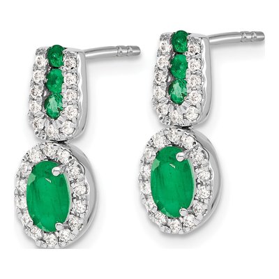 14K White Gold 0.31 ct tw Emerald & Diamond Oval Halo Dangle Earrings – view 2